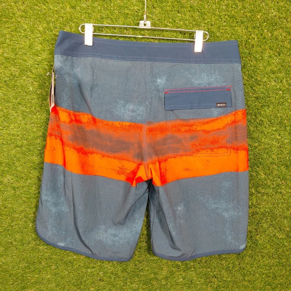 RVCA Men's Board Shorts Swim Trunks Size 32 Blue Orange Stripe 4-Way Stretch NWT